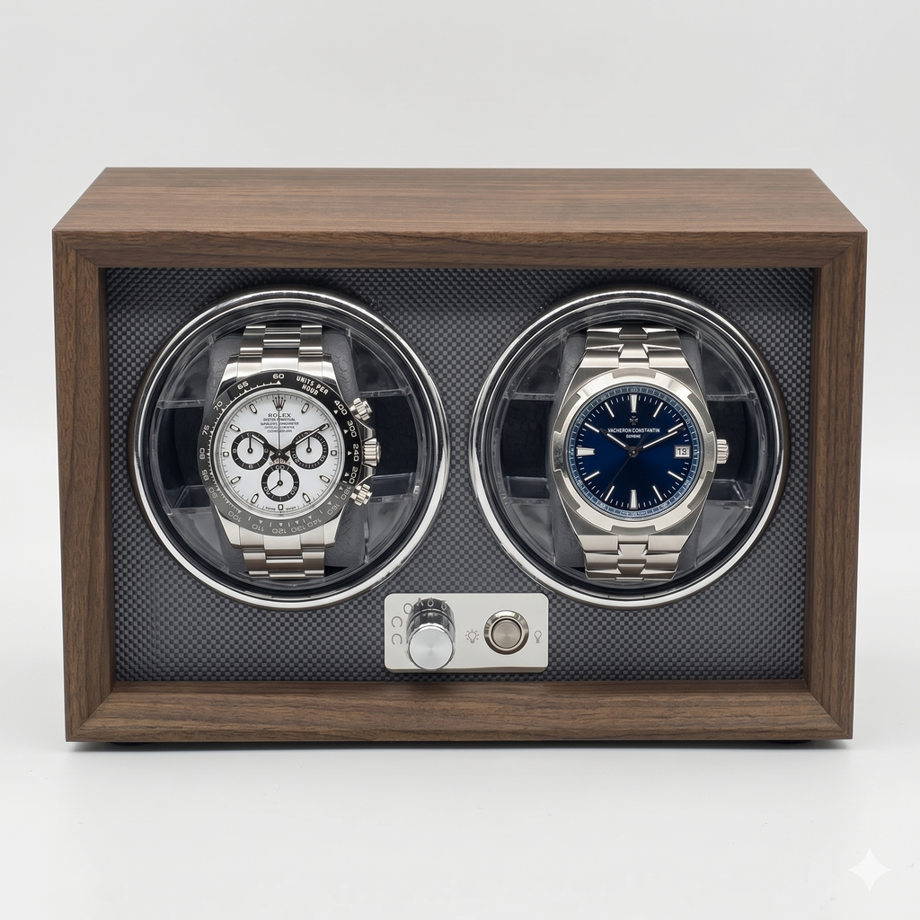 Remontoir pour 2 Montres Automatiques — Bois & Éclairage LED