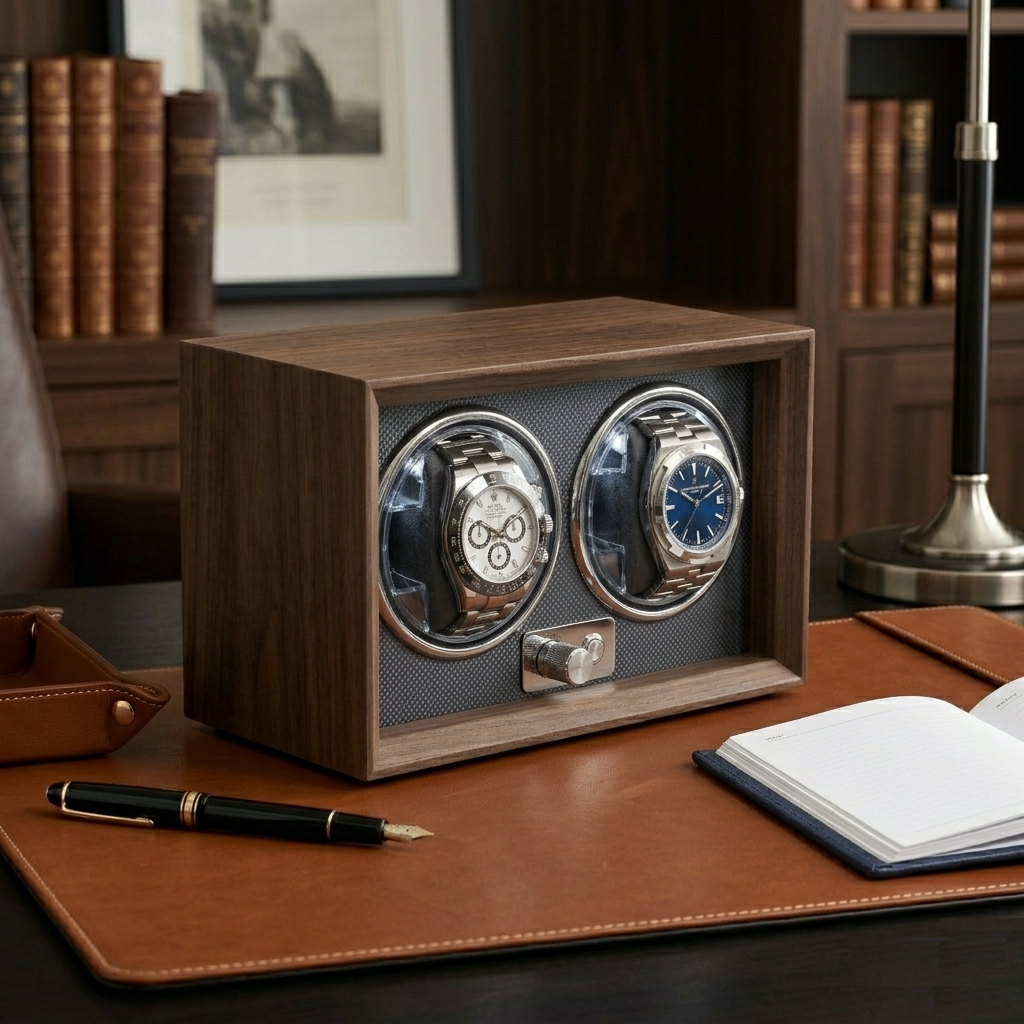 Remontoir pour 2 Montres Automatiques — Bois & Éclairage LED