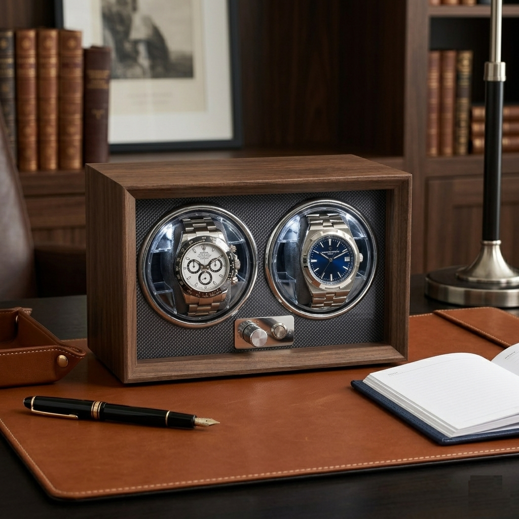 Remontoir pour 2 Montres Automatiques — Bois & Éclairage LED